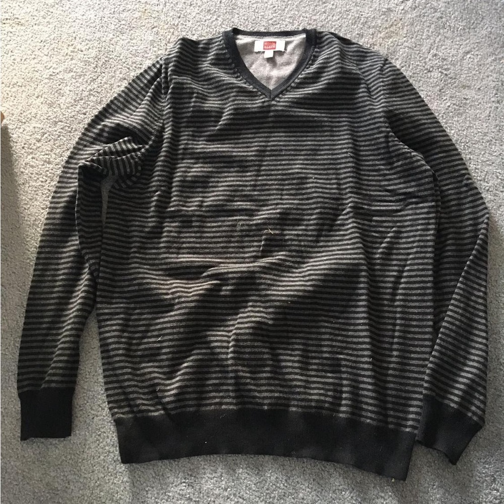 NWOT Black and Grey Striped V-Neck Sweater (Size S)